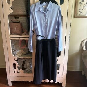 Tibi shirtdress poplin top, wool blend skirt, wrap belt, size 10 NWT, $175